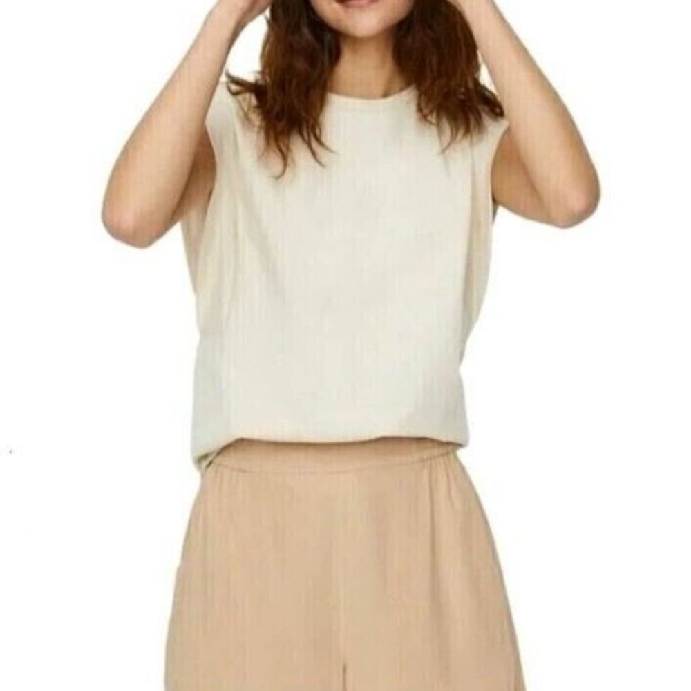 Vero Moda Womens Crop Top Sweat Shirt Sleeveless Off White Birch Size XS NEW